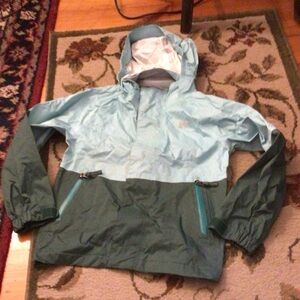 REI Co-op Light Blue and Teal Kids' Hooded raincoat size 6-7